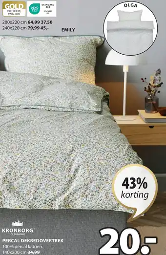 Jysk KRONBORG PERCAL DEKBEDOVERTREK. 140x200 cm aanbieding