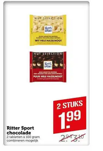 CoopCompact Ritter sport chocolade 100 gram aanbieding