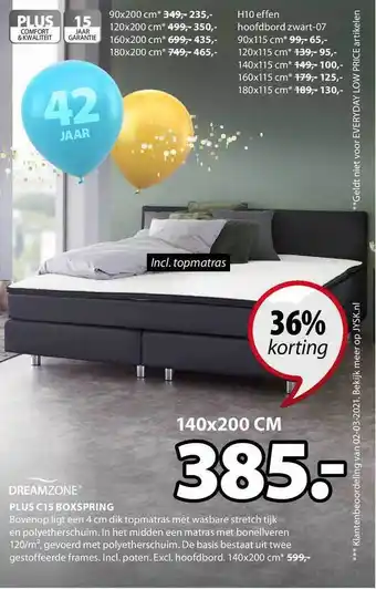 Jysk Dreamzone plus c15 boxspring 36% Korting 140x200 cm aanbieding