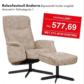 Woonsquare Relaxfauteuil Andorra aanbieding