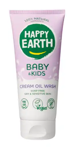 De Online Drogist Happy Earth Baby & Kids Cream Oil Wash aanbieding