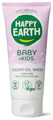 De Online Drogist Happy Earth Baby & Kids Cream Oil Wash aanbieding