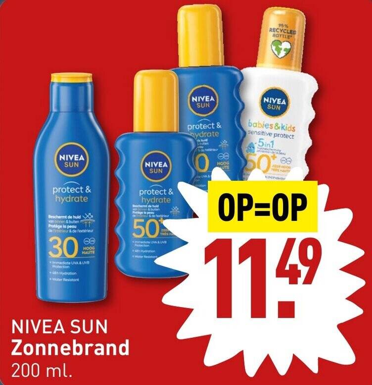Nivea sun zonnebrand 200 ml aanbieding bij ALDI