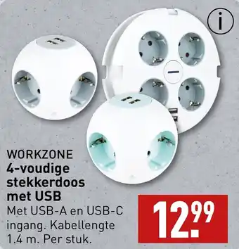 ALDI Workzone 4 voudige stekkerdoos met usb per stuk aanbieding