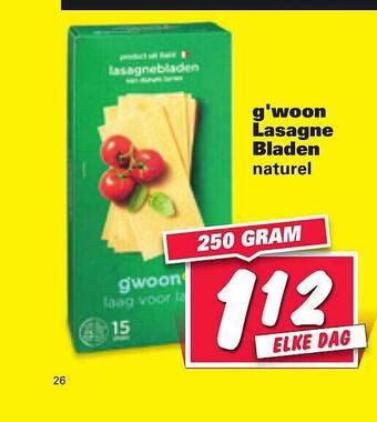 Nettorama G'woon lasagne bladen naturel 250 gram aanbieding