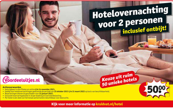 Kruidvat Hotelovernachting Voor 2 personen inclusief ontbijt! aanbieding