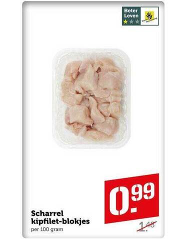 CoopCompact Scharrel kipfilet-blokjes 100 gram aanbieding