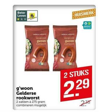 Coop G'woon gelderse rookworst aanbieding