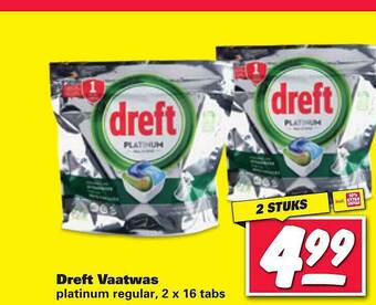 Nettorama Dreft Vaatwas Platinum Regular 2 x 16 Tabs aanbieding