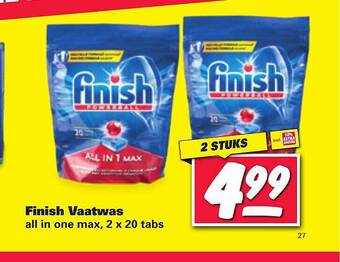 Nettorama Finish Vaatwas All In One Max 20 Tabs aanbieding