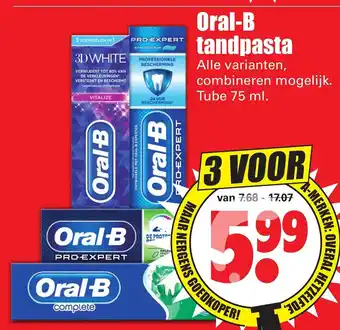 Dirk Oral-B tandpasta 3*75ml aanbieding