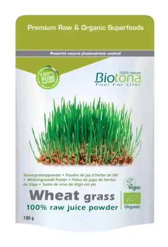 De Online Drogist Biotona Wheat Grass 100% Raw Powder aanbieding