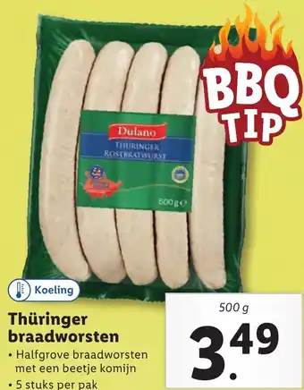 Lidl Thüringer braadworsten 500g aanbieding