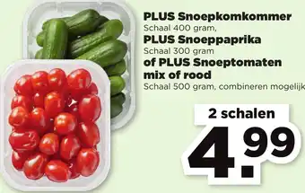 PLUS Snoepkomkommer ,Snoeppaprika of Snoeptomaten mix of rood aanbieding