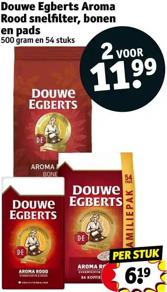 Kruidvat Douwe Egberts Aroma Rood snelfilter, bonen en pads 500 gram en 54 stuks aanbieding