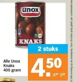 Albert Heijn Alle Unox Knaks 400 gram aanbieding