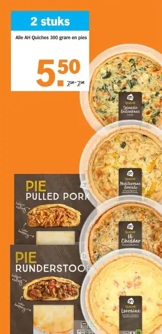 Albert Heijn Alle AH Quiches 300 gram en pies aanbieding