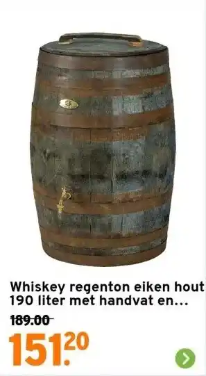 GAMMA Whiskey regenton eiken hout 190 liter met handvat en kraan aanbieding