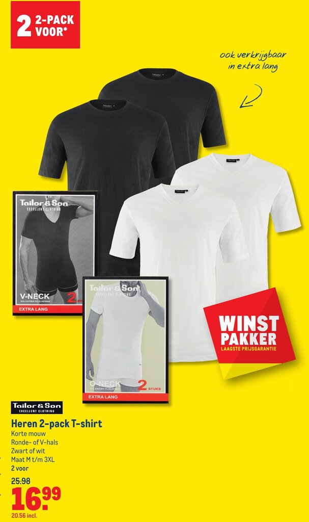 Makro Tailor & Son Heren T-shirt 2-pack M-3XL 2st aanbieding