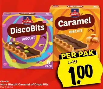 Vomar Voordeelmarkt Nora Biscuit Caramel of Disco Bits aanbieding