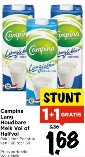 Vomar Voordeelmarkt Campina Lang Houdbare Melk Vol of Halfvol aanbieding