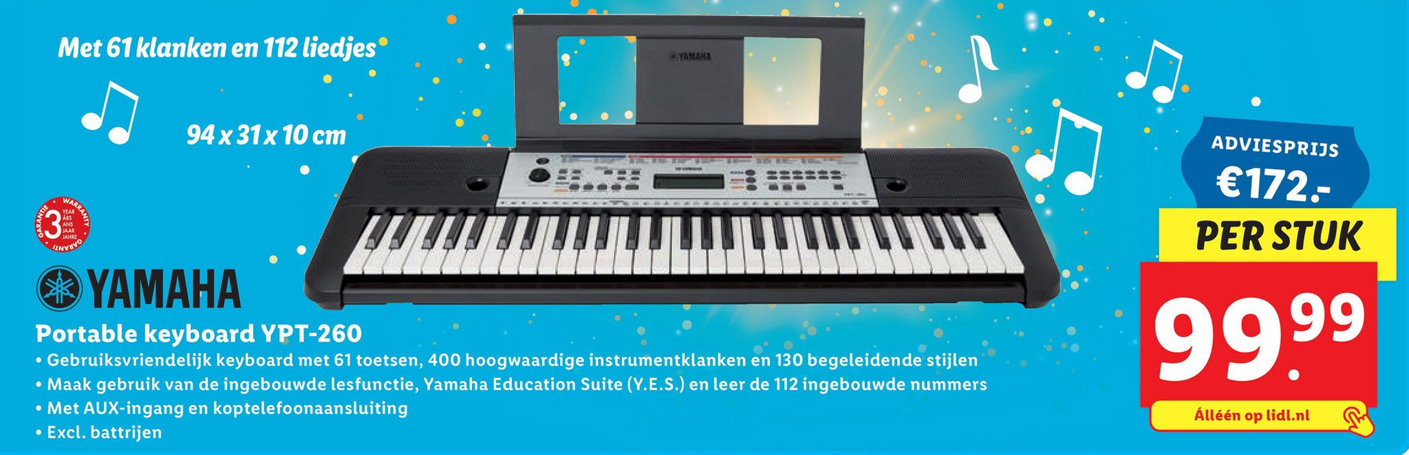 Yamaha Portable Keyboard Ypt260 aanbieding bij Lidl