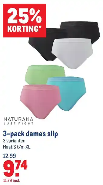 Makro Naturana Just Right Dames slip 3-pack s-xl aanbieding