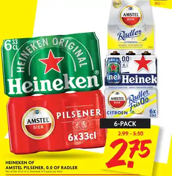 Dekamarkt Heineken of amstel pilsener, o.0 of radler aanbieding