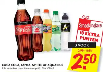 Dekamarkt Coca cola, fanta, sprite of aquarius 500ml aanbieding