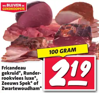 Nettorama Fricandeau gekruid, Runderrookvlees luxe. Zeeuws Spek of Zwartewoudham 100g aanbieding