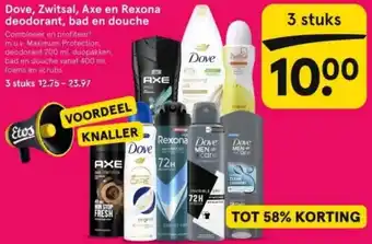 Etos Dove, Zwitsal, Axe en Rexona deodorant, bad en douche aanbieding