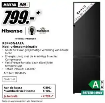 MediaMarkt Hisense RB440N4AFA Koel-vriescombinatie aanbieding