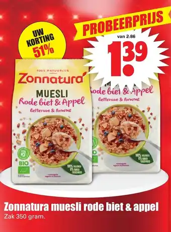 Dirk Zonnatura muesli rode biet & appel 350g aanbieding