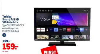 Makro Toshiba Smart Full HD VIDAA led-tv Type 32LV3E63DG (32") aanbieding