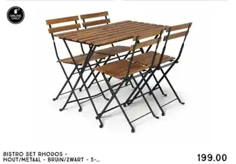 Xenos Bistro set Rhodos  - hout/metaal - bruin/zwart - 5-delig aanbieding