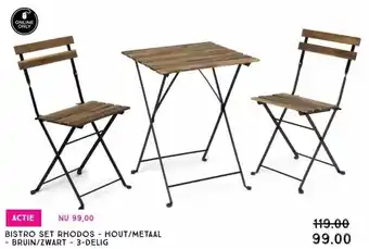 Xenos Bistro set Rhodos - hout/metaal - bruin/zwart - 3-delig aanbieding