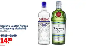 Makro Gordon's, Captain Morgan of Tanqueray alcoholvrij 700ml aanbieding