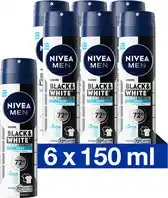 Bol.com NIVEA MEN Invisible for Black & White Fresh Anti-Transpirant Spray - Tegen witte en gele vlekken - 48 uur bescherming - Friss aanbieding