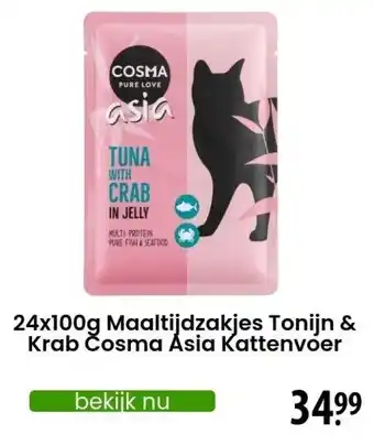 Zooplus 24x100g Maaltijdzakjes Tonijn & Krab Cosma Asia Kattenvoer aanbieding