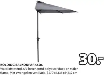 Jysk KOLDING BALKONPARASOL B270 x L135 x H232 cm aanbieding