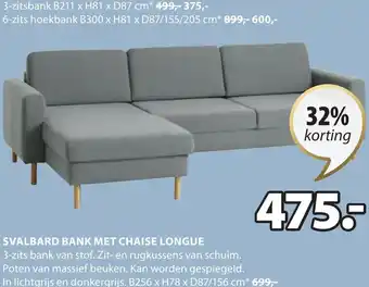 Jysk SVALBARD BANK MET CHAISE LONGUE 3-zits. B256 x H78 x D87/156 cm aanbieding