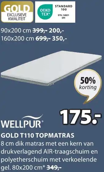 Jysk WELLPUR GOLD T110 TOPMATRAS 80x200 cm aanbieding