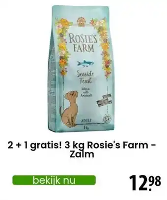 Zooplus 2 + 1 gratis! 3 kg Rosie's Farm - Zalm aanbieding