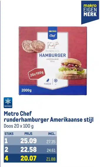 Makro Metro Chef runderhamburger Amerikaanse stijl Doos 20 x 100 g aanbieding