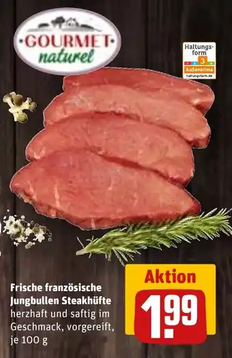 Rewe DE Frische französische Jungbullen Steakhüfte, je 100g aanbieding