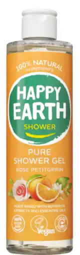 De Online Drogist Happy Earth Pure Shower Gel Rose Petitgrain aanbieding