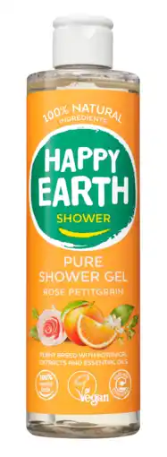 De Online Drogist Happy Earth Pure Shower Gel Rose Petitgrain aanbieding