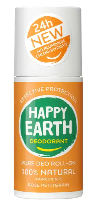 De Online Drogist Happy Earth Pure Deodorant Roller Rose Petitgrain aanbieding