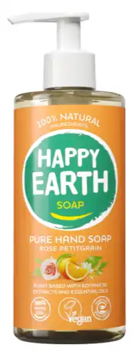 De Online Drogist Happy Earth Pure Hand Soap Rose Petitgrain aanbieding