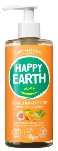 De Online Drogist Happy Earth Pure Hand Soap Rose Petitgrain aanbieding